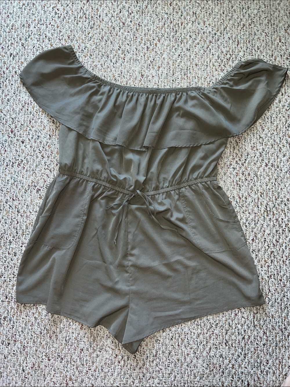 Olive Off-Shoulder Ruffle Romper